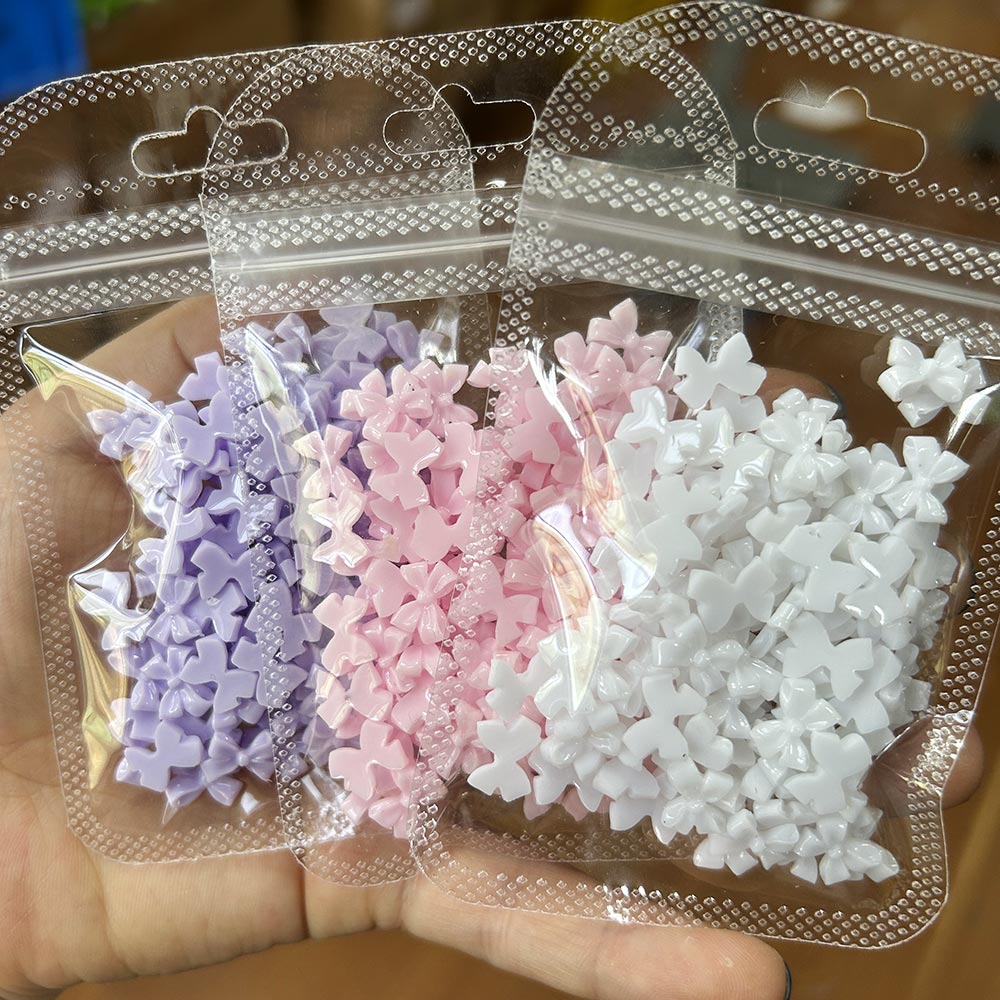 Trending Tech Accessories - 100Pcs Pink White Bowk Nail Art