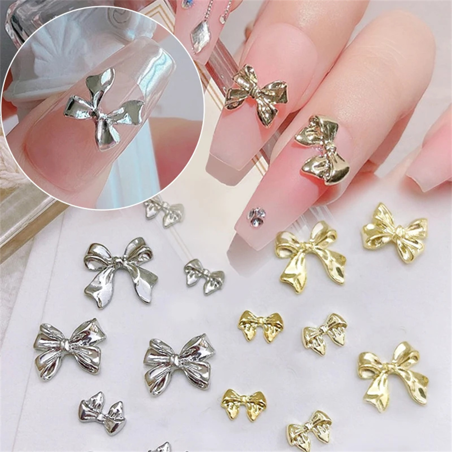Trending Tech Accessories - 10pcs/Bag Metal 3D Bowknot Grey Gold